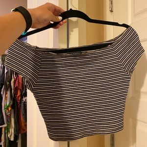 Striped off the shoulder crop from brandy